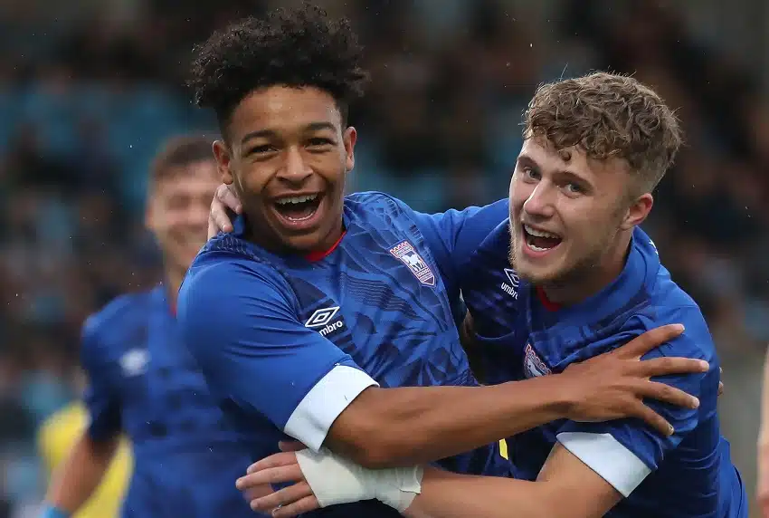 StatSports SuperCupNi 2022
Premier  Final
Co Antrim v Ipswich Town, Ballymena Showgrounds
Ipswich Town Nico Valentine  celebrates scoring
Picture by Brian Little/PressEye